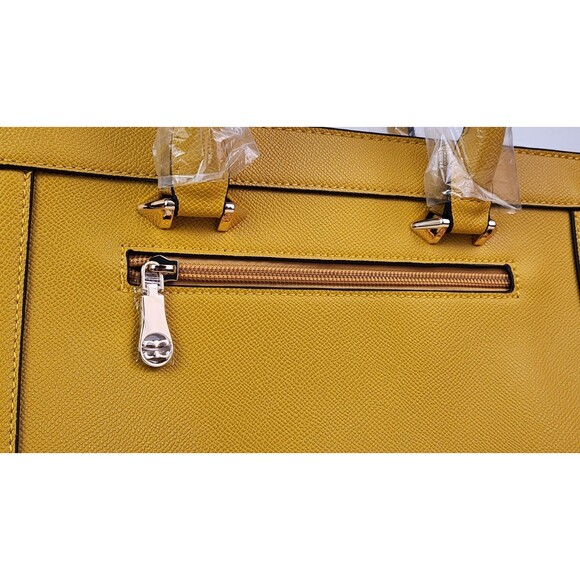 Chinllo Classy Top-Handle Bag Roomy Satchel Shoulder Bag Yellow Grain PU Leather - Picture 3 of 15